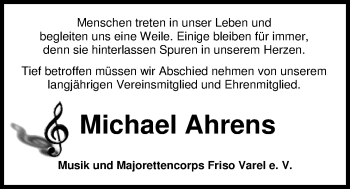 Traueranzeige von Heinz-Michael Ahrens von Nordwest-Zeitung