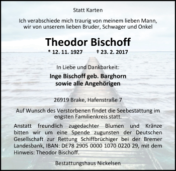 Traueranzeige von Theodor Bischoff von Nordwest-Zeitung