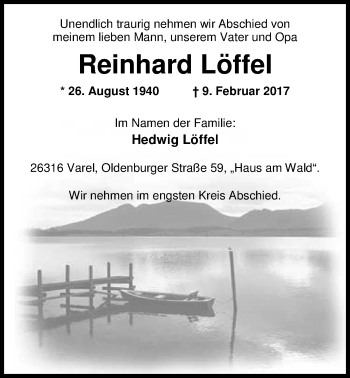 Traueranzeige von Reinhard Löffel von Nordwest-Zeitung