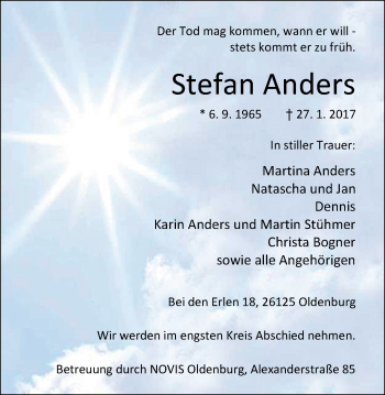 Traueranzeige von Stefan Anders von Nordwest-Zeitung