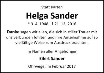Traueranzeige von Helga Sander von Nordwest-Zeitung