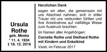 Traueranzeige von Ursula Rothe von Nordwest-Zeitung