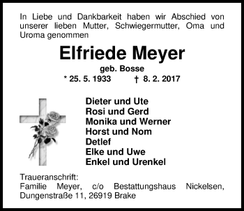 Traueranzeige von Elfriede Meyer von Nordwest-Zeitung