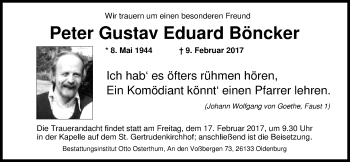Traueranzeige von Peter Gustav Eduard Böncker von Nordwest-Zeitung