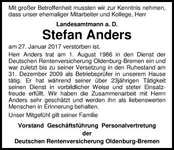 Traueranzeige von Stefan Anders von Nordwest-Zeitung