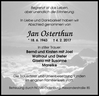 Traueranzeige von Jan Osterthun von Nordwest-Zeitung