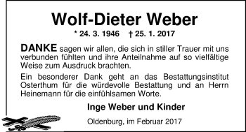 Traueranzeige von Wolf-Dieter Weber von Nordwest-Zeitung
