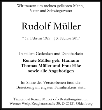 Traueranzeige von Rudolf Müller von Nordwest-Zeitung