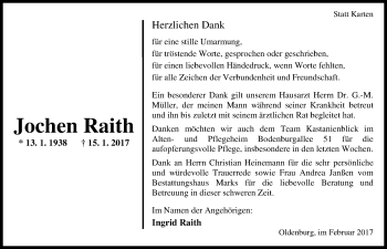 Traueranzeige von Jochen Raith von Nordwest-Zeitung