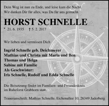 Traueranzeige von Horst Schnelle von Nordwest-Zeitung