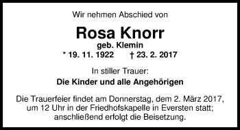 Traueranzeige von Rosa Knorr von Nordwest-Zeitung
