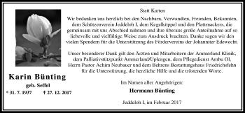Traueranzeige von Karin Bünting von Nordwest-Zeitung