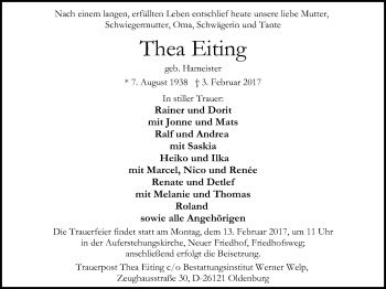 Traueranzeige von Thea Eiting von Nordwest-Zeitung