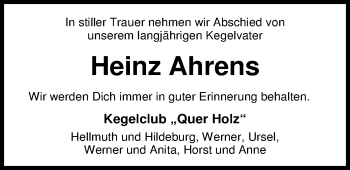 Traueranzeige von Heinz Ahrens von Nordwest-Zeitung