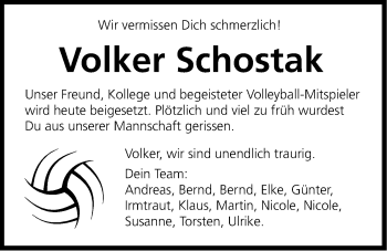 Traueranzeige von Volker  Schostak von Nordwest-Zeitung