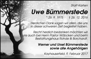 Traueranzeige von Uwe Bümmerstede von Nordwest-Zeitung