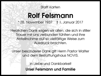 Traueranzeige von Rolf Felsmann von Nordwest-Zeitung