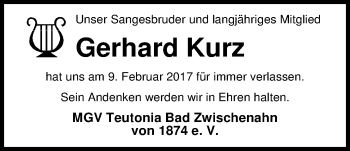 Traueranzeige von Gerhard Kurz von Nordwest-Zeitung