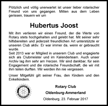 Traueranzeige von Hubertus Joost von Nordwest-Zeitung