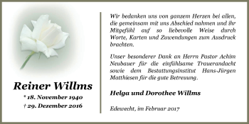 Traueranzeige von Reiner Willms von Nordwest-Zeitung