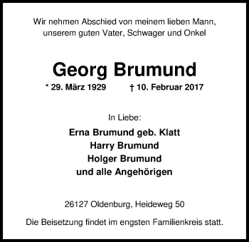 Traueranzeige von Georg Brumund von Nordwest-Zeitung