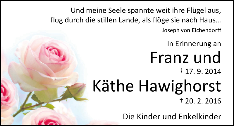  Traueranzeige für Katharina (Käthe) Hawighorst vom 20.02.2017 aus Nordwest-Zeitung