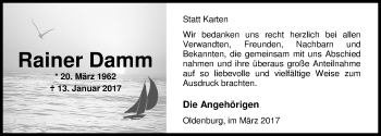 Traueranzeige von Rainer Damm von Nordwest-Zeitung
