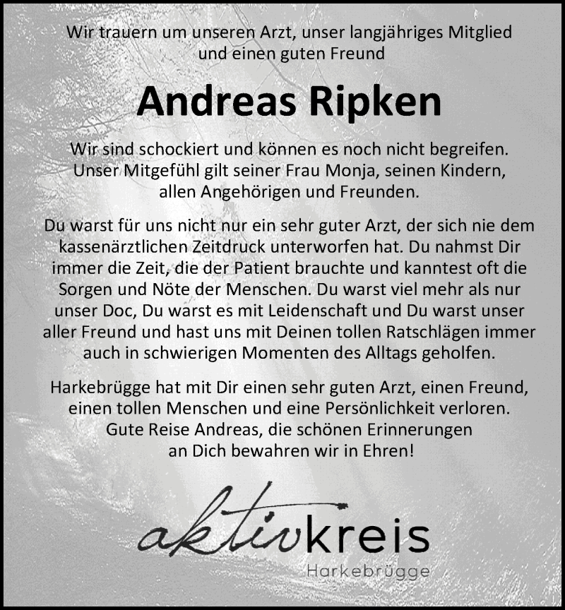  Traueranzeige für Andreas Ripken vom 01.03.2017 aus Nordwest-Zeitung