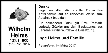 Traueranzeige von Wilhelm Helms von Nordwest-Zeitung