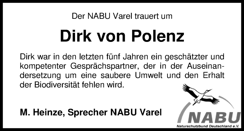  Traueranzeige für Dirk von Polenz vom 15.03.2017 aus Nordwest-Zeitung