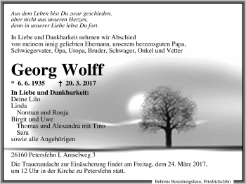 Traueranzeige von Georg Wolff von Nordwest-Zeitung