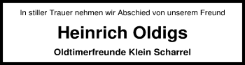 Traueranzeige von Heinrich Oldigs von Nordwest-Zeitung