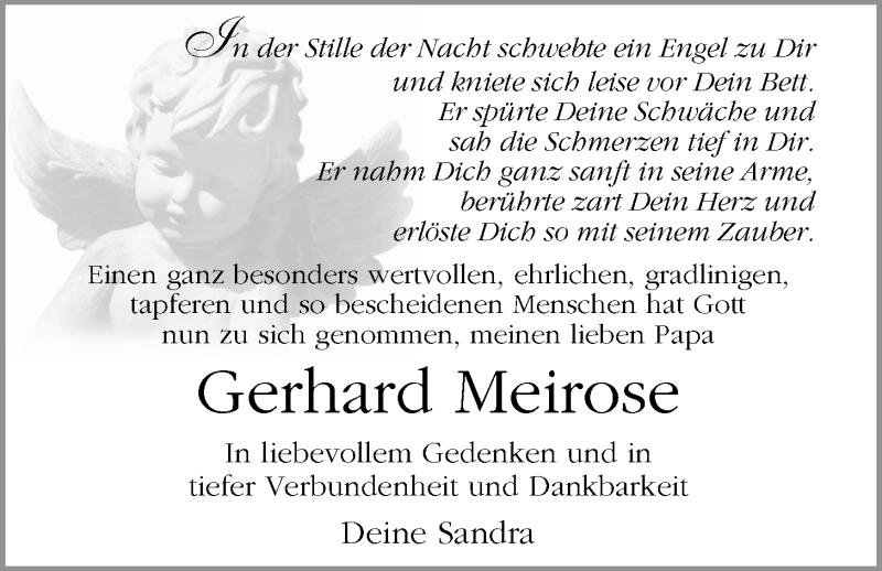  Traueranzeige für Gerhard Meirose vom 18.03.2017 aus Nordwest-Zeitung