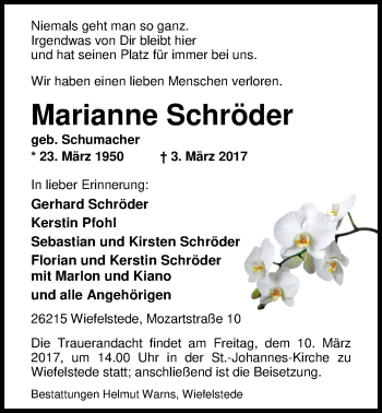 Traueranzeige von Marianne Schröder von Nordwest-Zeitung