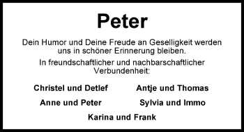 Traueranzeige von Peter-Herms Niemann von Nordwest-Zeitung