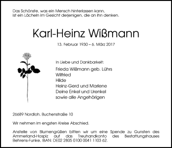Traueranzeige von Karl-Heinz Wißmann von Nordwest-Zeitung