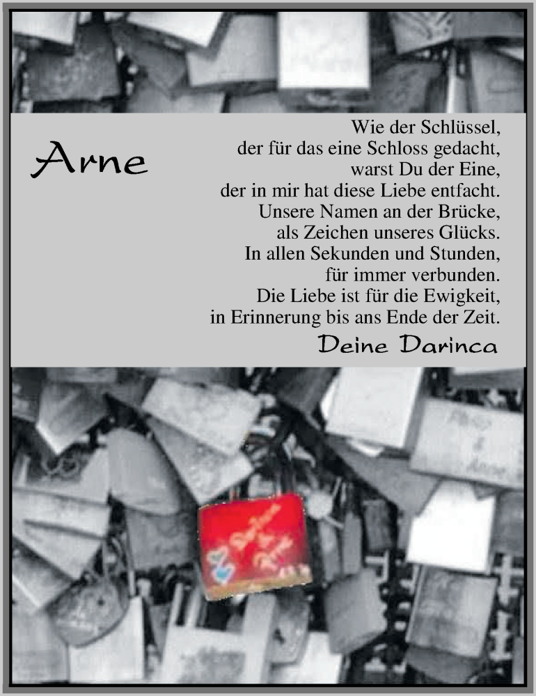  Traueranzeige für Arne  vom 28.03.2017 aus Nordwest-Zeitung