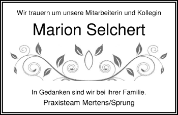 Traueranzeige von Marion Selchert von Nordwest-Zeitung