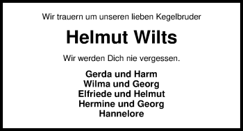 Traueranzeige von Helmut Wilts von Nordwest-Zeitung