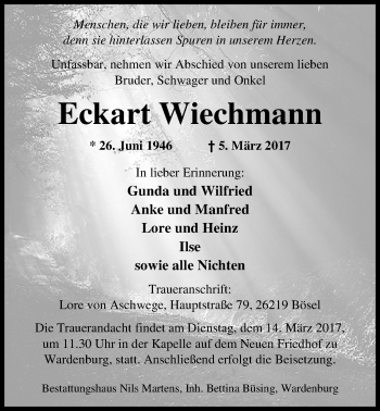 Traueranzeige von Eckart Wichmann von Nordwest-Zeitung