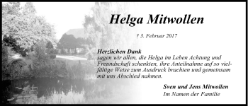 Traueranzeige von Helga Mitwollen von Nordwest-Zeitung