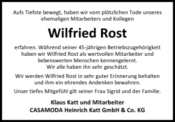 Traueranzeige von Wilfried Rost von Nordwest-Zeitung