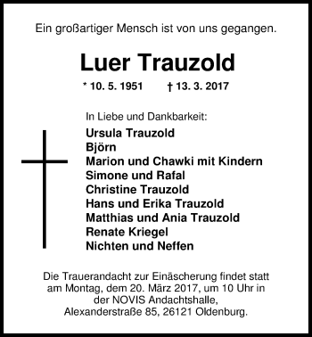 Traueranzeige von Luer Trauzold von Nordwest-Zeitung