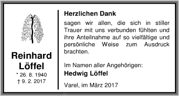 Traueranzeige von Reinhard Löffel von Nordwest-Zeitung