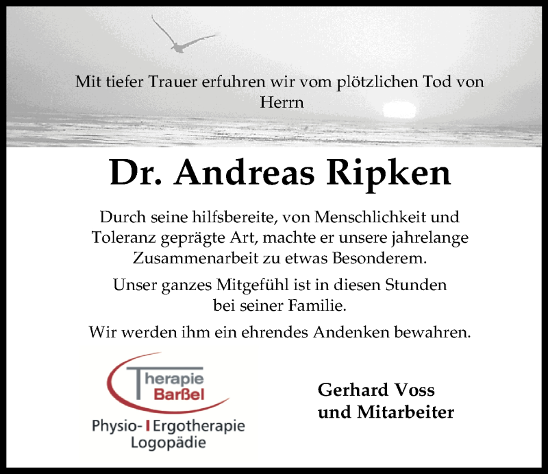  Traueranzeige für Andreas Ripken vom 02.03.2017 aus Nordwest-Zeitung