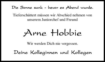 Traueranzeige von Arne Hobbie von Nordwest-Zeitung