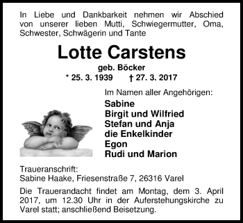 Traueranzeige von Lotte Carstens von Nordwest-Zeitung