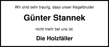 Traueranzeige von Günter Stannek von Nordwest-Zeitung