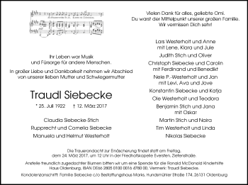 Traueranzeige von Gertrud Siebecke von Nordwest-Zeitung