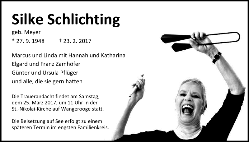  Traueranzeige für Silke Schlichting vom 04.03.2017 aus Nordwest-Zeitung